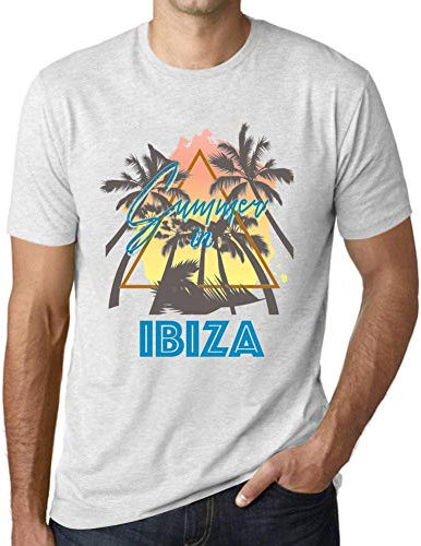 Camiseta Estampada para Hombre Palma, Sol, Verano En Ibiza – Palm, Sunshine, Summer In Ibiza – T-Shirt Vintage Manga Corta Regalo Original Cumpleaños Diseño Gráfico Moda Ash L
