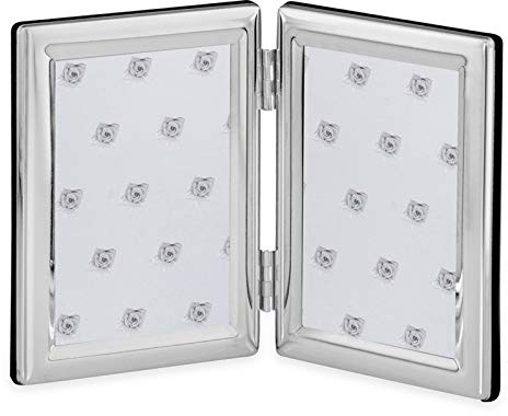 Versilberter Doppel-Fotorahmen 9x13 cm - klappbarer Bilderrahmen Silber für 2 Fotos mit gewölbter Oberfläche, Glasscheibe & Samtrückwand - anlaufgeschützter Silberrahmen zum Aufstellen