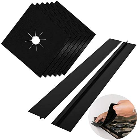 Cubiertas para Quemador de Estufa Con tapa de silicona para horno (2 uds), Fundas Gas Range Protectors 0,2 mm Doble Grosor, Reutilizable Antiadherente Fácil de Limpiar, Negro(Paquete de 6 Unidades)