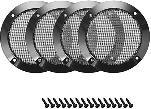 sourcing map 4pcs 2 Speaker Grill Mesh Decorative Circle Woofer Guard Protector Cover Audio Parts Black