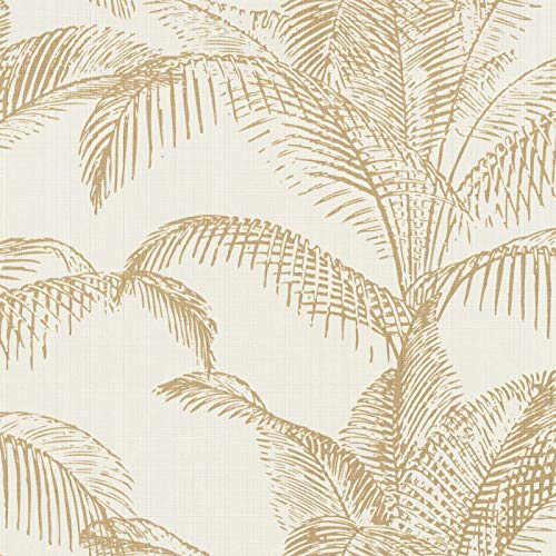 Pandore Rasch 406818 - Carta da parati con foglie di palma, colore: Bianco/Oro