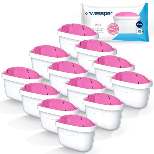 Wessper Magnesium Water Filter Cartridges Fits BRITA Maxtra & Maxtra+ Plus, Aluna, Style, Elemaris, Marella, Fun Jug, Bosch TASSIMO (12)