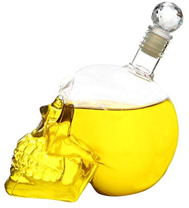 Runstarshow Bouteille de Vin Crâne Carafe Tête de Mort pour Liqueur avec Bouchon Capacité 125ml/350ml/500ml/1000ml pour Maison Bar Party Halloween,Noël, Mascarade (350 ML)