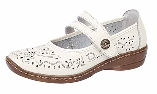 Boulevard Womens Ladies Genuine Leather Mary Jane Touch Fastening Slip On Casual Summer Sandals Pumps Shoes UK 4-8 (White, Numeric_6)