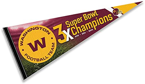 WinCraft Washington Football Team 3 Time Bowl Champions Pennant Banner Flag