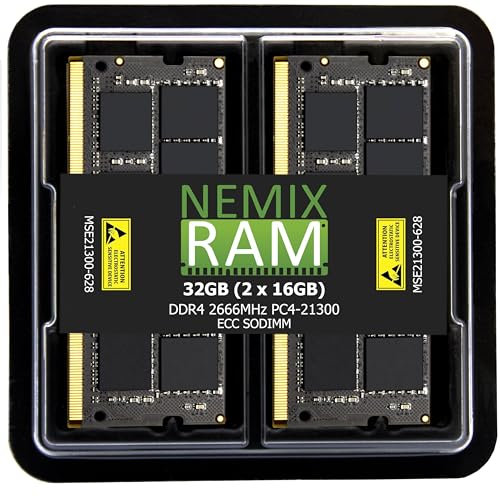 NEMIX RAM 32GB (2X16GB) DDR4 2666MHZ PC4-21300 2Rx8 1.2V 260-PIN ECC Unbuffered SODIMM NAS Kit compatibile con Synology D4ECSO-2666-16G