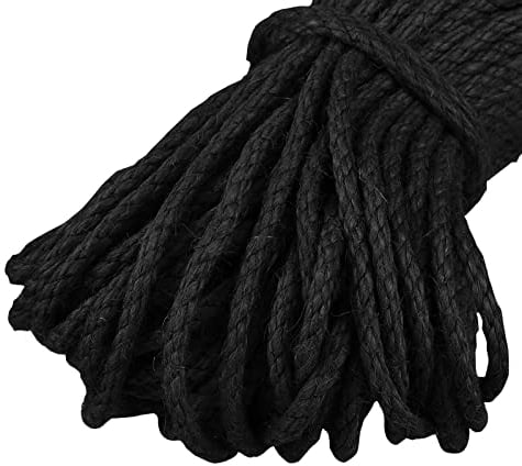 Uiopa Spago Juta 5mm x 10m, Spago Grosso Naturale Corda Canapa Colorato, 3 Fili Corda Iuta per Tiragraffi per Gatto, Artigianato Fai-da-Te, Giardinaggio, Decorazione Domestica (Nero)