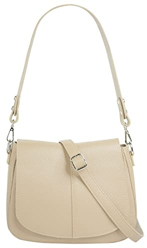 Cluty Umhängetasche Echt Leder Damen Made in Italy | Handtasche mit Deckelklappe | elegante Crossbody Bag mit Henkel