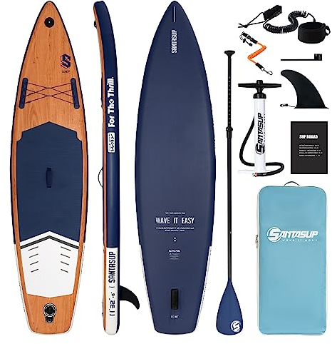 SANTASUP - Tabla de paddle surf hinchable, SUP, con accesorios de calidad, remo ajustable, bomba de doble acción, mochila ISUP, soporte para cámara, tabla para jóvenes y adultos