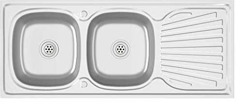 vidaXL Küchenspüle mit Doppelbecken Einbauspüle Spülbecken Spüle Edelstahlspüle Ablaufgarnitur Küche Silbern 1200x600x155mm Edelstahl