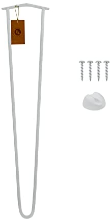 Moria Hairpin Leg 1 Stück | Möbelfüße, Tischbeine von 10 bis 80 cm | für Schrank, Hocker, Nachttisch, Couchtisch | Tischfüße mit Bodenschoner und Schrauben | 61 cm - 2 Streben (Metall, Weiß)