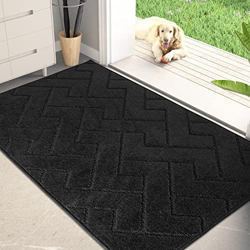 PURRUGS Dirt Trapper Door Mat 34 x 59, Non-Slip Machine Washable Entry Rug, Shoe Scraper, Dog Doormat, Super Absorbent Welcome Mat for Front & Back Door, Muddy Wet Shoes & Paws, Black