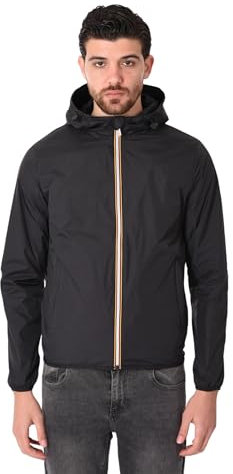 Ciabalù Giubbotto Uomo Estivo con Cappuccio Giacca a Vento Impermeabile Leggera (IT, Testo, XXL, Regular, Regular, Nero)