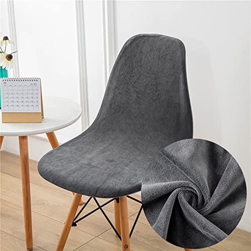 Chickwin Schalenstuhl Bezug, Verdicken Samt Einfarbig Stuhlhussen Stretch 6er 4er 2er Set, Waschbar Elegant Küche Stuhlbezug Elastischer Stuhlbezüge Für Hochzeit, Hotel Deko (2 Stück,dunkelgrau)