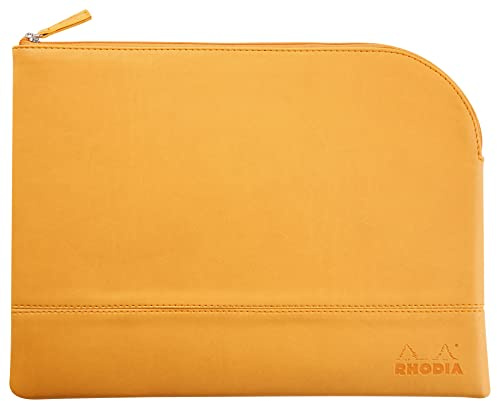 RHODIA 116747C - Faux Leather Zipped Pouch - Orange - Size L (21 x 28 cm) - Genuine Stitching - Orange Fabric Interior - Storage for Documents, Small Supplies