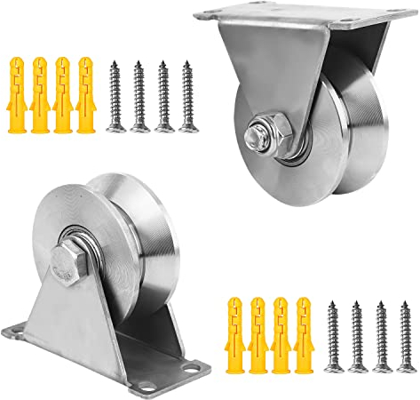 2 Stück V-Rollen Seilrollen mit Kugellager, Umlenkrollen Stahlseile für Schiebetore Seile, 61mm 304 Edelstahl Hebekran Flaschenzüge, Schrauben Tragkraft 180kg, für Lager, Rolltor