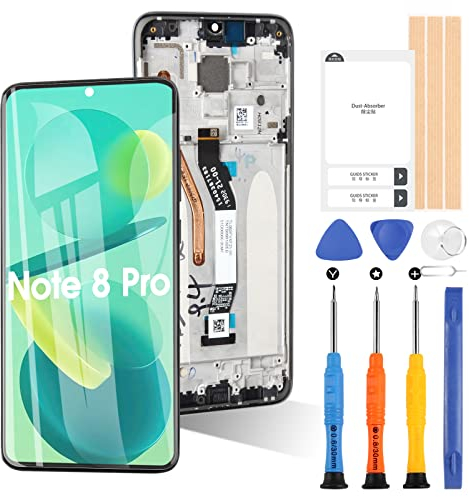 ARSSLY Pantalla para Xiaomi Redmi Note 8 PRO Pantalla LCD Touch Digitizer Asamblea Cristal de Repuesto con Herramientas (Single-Sim + Negro con Marco, No para Redmi Note 8)