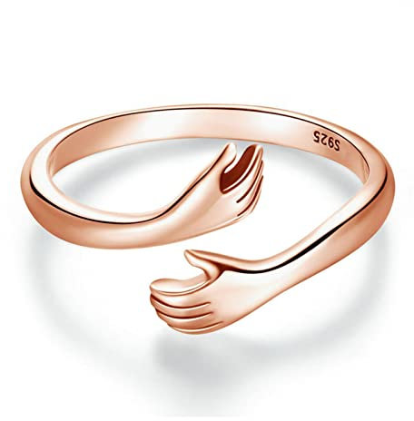 925 Sterling Silver Ring Engagement Eternity Wedding Band rings Minimalist High Polish Open Adjustable Ring for Women(with Gift Box),Rose Gold