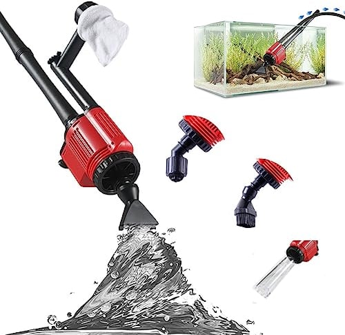 Elektrisch Aquarium Mulmsauger Reiniger Sand Kies, 6 in1 Multifunktions Aquarium Reinigung Fischbehälter Staubsauger Kiesreiniger Siphon für Aquarien Wasserwechsel,Sandreiniger (Rot)