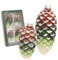 Krebs Glas Lauscha - Weihnachtsdekoration/Christbaumschmuck aus Glas - Tannenzapfen Mustang/Olivgrün Satin mit Weiß-Glitter, 4er Set (2 mal 8cm - 2 mal 10cm)