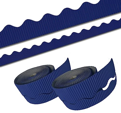 Inqzen Bunte gewellte Papier-Bordüre, 2 Rollen pro Packung, 30 Meter lang, geeignet als Klassenzimmer-Zierleiste, Pinnwand-Rand oder Wanddekoration-Rahmen, Dekoration zum Schulbeginn. (Blau)