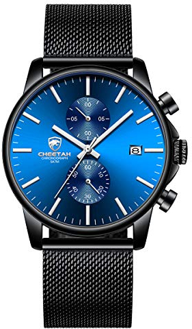 Affute Herren-Armbanduhr, modisch, sportlich, Quarz, analog, schwarzes Mesh, Edelstahl, wasserdicht, Chronograph, automatische Datumsanzeige