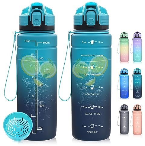Dosurer Trinkflasche, 1l, 700ml, 500ml Trinkflasche Kinder Auslaufsicher, Wasserflasche mit Motivierender Zeitmarkierung, BPA Frei Tritan Sportflasche für Schule, Sport, Fahrrad, Arbeit, Fitness