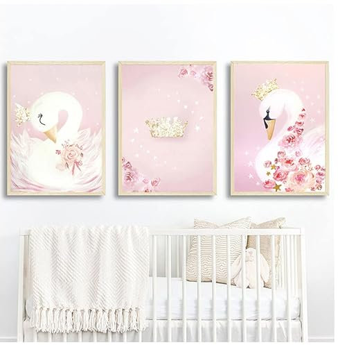 Farmsio Image décorative rose Enfants Filles Chambre Décoration Cygne Princesse Affiche Toile Peinture Bébé Fille Chambre Mur Impression d'Art Chambre Enfant/pas de cadre