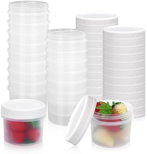 GothaBach Confezione da 24 barattoli per alimenti da 160 ml, con coperchi a vite, piccoli barattoli refrigerati riutilizzabili, in plastica, per congelatore, torte, marmellate, gelati