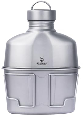 SILVERANT Camping Kantine Titan Militär Kantine Mess Kit Ultraleicht Camping Becher mit Tragetasche & Becher Faltbarer Griff - Flasche 1000 ml, Tasse 600 ml (Original Kantineen)