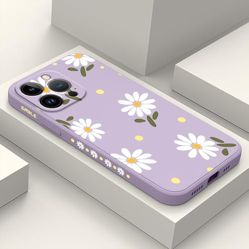 LEECG pour iphone 12 Pro Max Coque Silicone Souple Anti Rayures avec Motif Floral Coque pour iphone 12 Pro Max-Daisy Violet