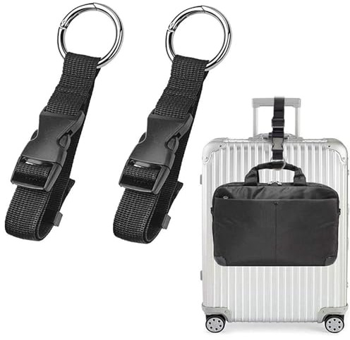 Luggage Strap with Hooks, Adjustable Suitcase Belt for Travel, 2 PCS | High-Density Nylon Webbing, Metal Hooks, Attach Backpack/Coat to Rolling Suitcase, Keeps Hands Free, Prevents Bag Loss
