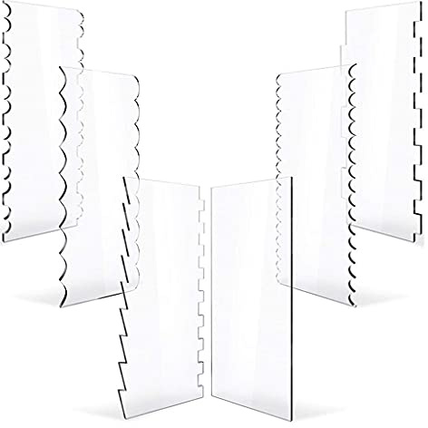 6Pcs Transparent Clear Acrylic Cake Scraper Set Decorating Comb Saw Tooth Cake Trim Smoother Tool Pastry Cutter Kitchen Baking Frosting Tools Windchimes