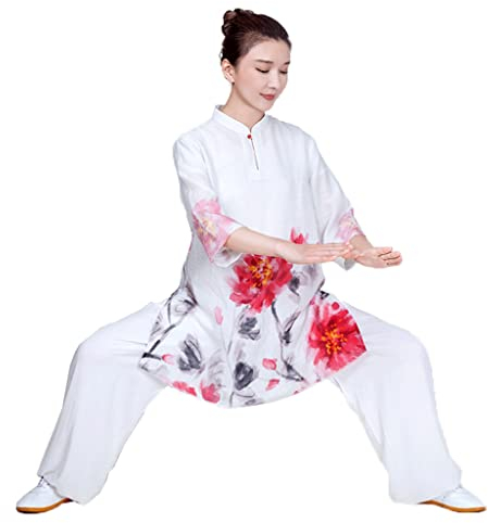Weicher Wing Chun Tai Chi-Anzug für Damen, Leinen, Kung-Fu-Kampfsport-Uniform, chinesischer Stil, Jacke, Hose, Morgenübungskostüme (weiß, XS 1)