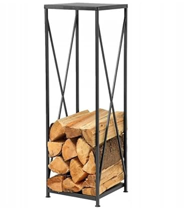 Anwicar Kaminholzregal Brennholzregal Kaminholzständer 34 x 33 x 112 cm Metall Brennholzständer, Holzkorb, Holzunterstand Brennholzkorb Schwarz