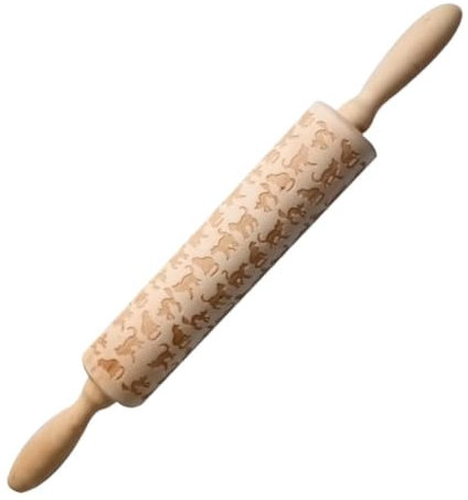 PRETYZOOM Nudelholz Aus Holz Mit Katzenprägung Rutschfestes Backzubehör Für Zuhause Und Bäckerei Graviertes Teigroller Mit Muster