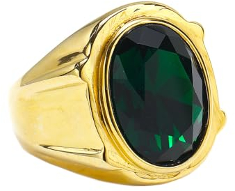 PAURO Herren Edelstahl Oval Achat Stein mit Schliff Siegelringe Cocktail Party Ringe Gold Grün Größe 62 (19.7)