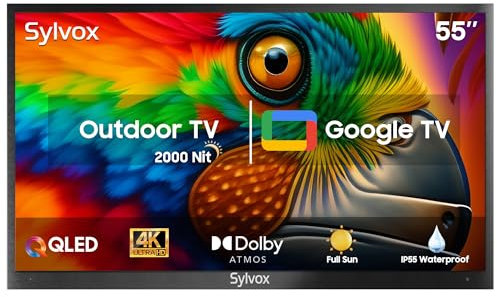 SYLVOX 55 TV da Esterno, Smart Google QLED 4K UHD 2000Nits - IP55 Impermeabile, Dolby Audio, DVB-T2/S2/C, WiFi, Outdoor Televisione per Piscina, Giardini, Terrazza (Pool Pro 2.0 QLED)
