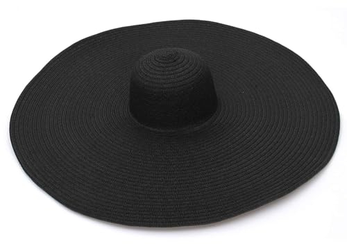 GEMVIE Pamelas Chapeaux de paille pour femme Grande mode Anti-UV Pliable Chapeau de soleil pour vacances plage, Noir , 56-58