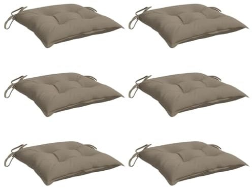 vidaXL Lot de 6 Coussins de Chaise, Galette de Siège avec Jeux de Cordes, Coussin d'Extérieur Imperméable, Taupe 40x40x7 cm Tissu Oxford