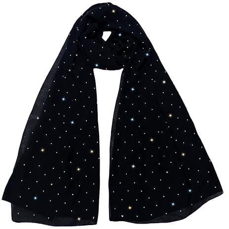 Lina & Lily Damen Schal Kopftuch Stola mit Strasssteinen aus Premium-Chiffon (Schwarz)