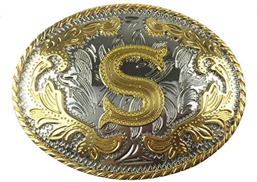 LKMY Herren Gürtelschnalle, 3D Gold Buchstabe Alphabet Initial Carving Gürtelschnalle A-Z, Western Vintage Style Cowboy Gürtelschnallen, Vatertag, Jeans Zubehör (S)