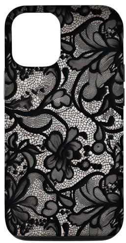 Hülle für iPhone 12/12 Pro Schwarze Spitze, Vintage-Muster