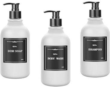 QlyYea Seifenspender Weiß, 3 Stück 500ml Duschgel Spender, Seifenspender Kunststoff Mit Aufklebern für Küche und Badezimmer, Weiß Matt