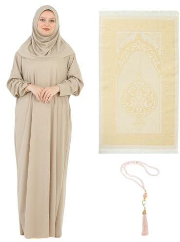 Prien Frauen Gebetskleidung Mit Hijab Gebetsperlen Gebetsteppich, Damen Muslim Kleidung, Islam Abaya Set, Ferace Tesettür Giyim, Islamische Langarm Kleid, Kopftuch, Gebetskleid Für Ramadan