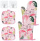 2 Pieces Gloves, 2 Pieces Insulation Pads, 2 Pieces Hooks, Flamingo Decoration, Cooking Gloves, Oven Mitts