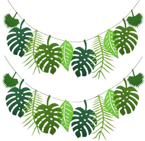 2 Stück Dschungel Deko Geburtstag,Palmblätter Deko Dschungel Party Deko Blätter Girlande,Künstliche Tropische Blätter Dekoration,Palmenblätter Geburtstagsdeko für Geburtstagsfeier,Hawaii Gartenparty