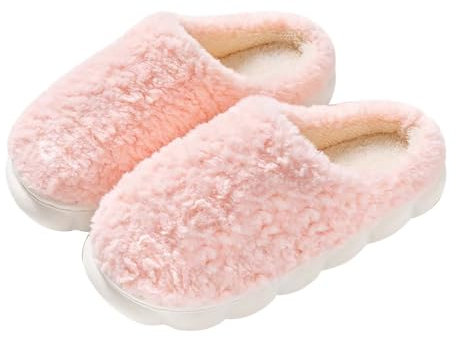 Chaussons De Maison Femme Homme Peluche Velours Confortables Coton Pantoufles Léger Chaudes Mignonnes Chaussons Automne Hiver Intérieur Slippers 35 Rose