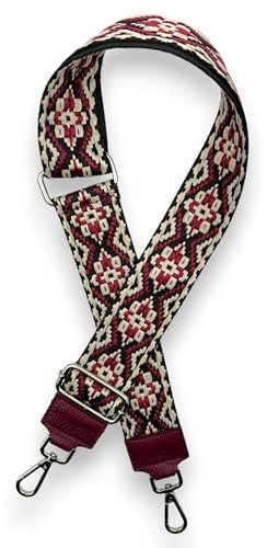 Ziona Taschengurt zum Wechseln Schultergurt für Taschen Schulterriemen für Umhängetasche verstellbarer Taschenriemen Silber Verschluss Made Italy (Bordeaux#1)