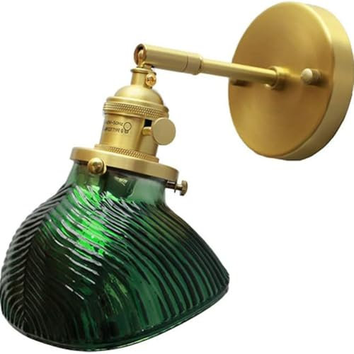 AoLa Messing Wandlampe mit Schalter, Nachttischlampe, Grüner Glas Lampenschirm, E27 Vintage Wandleuchte, Retro Innen wandbeleuchtung für Schlafzimmer Wohnzimmer Flur Treppe